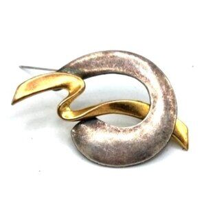 Gold Tone Abstract Hoop & Squiggle Brooch